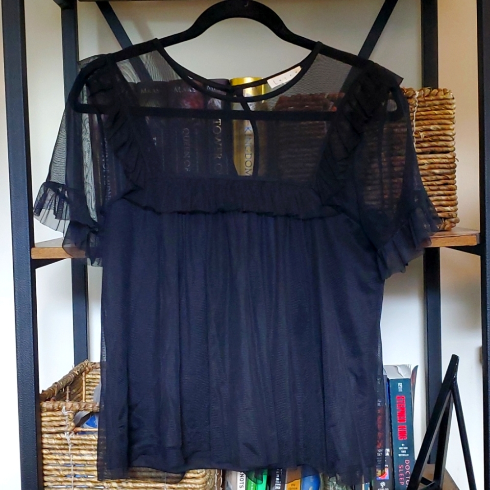 Nordstrom Sheer Top w/ Subtle Ruffle Sleeve